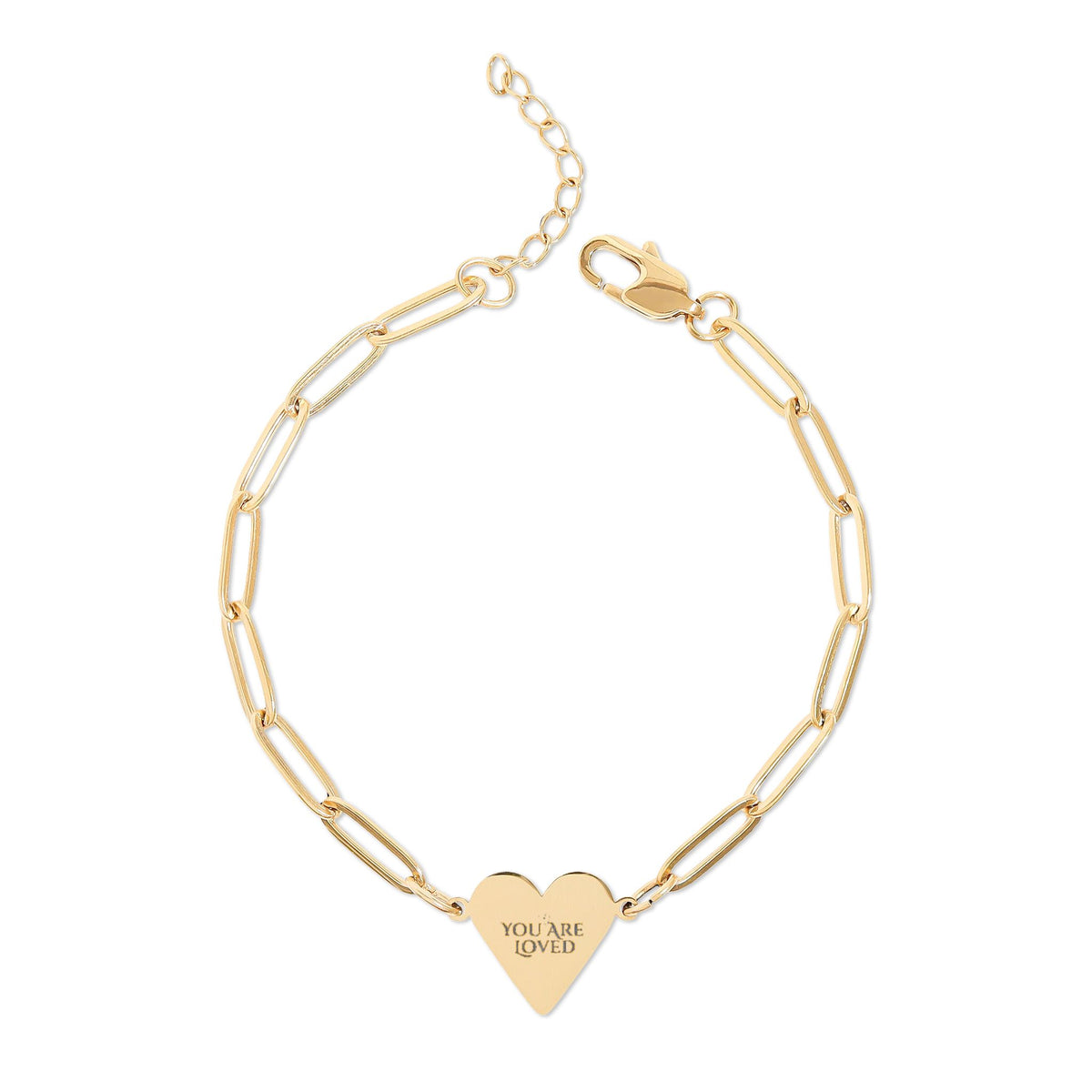 Engraved You Are Loved Paperclip Heart Bracelet | Personalised Heart Pendant Bracelet