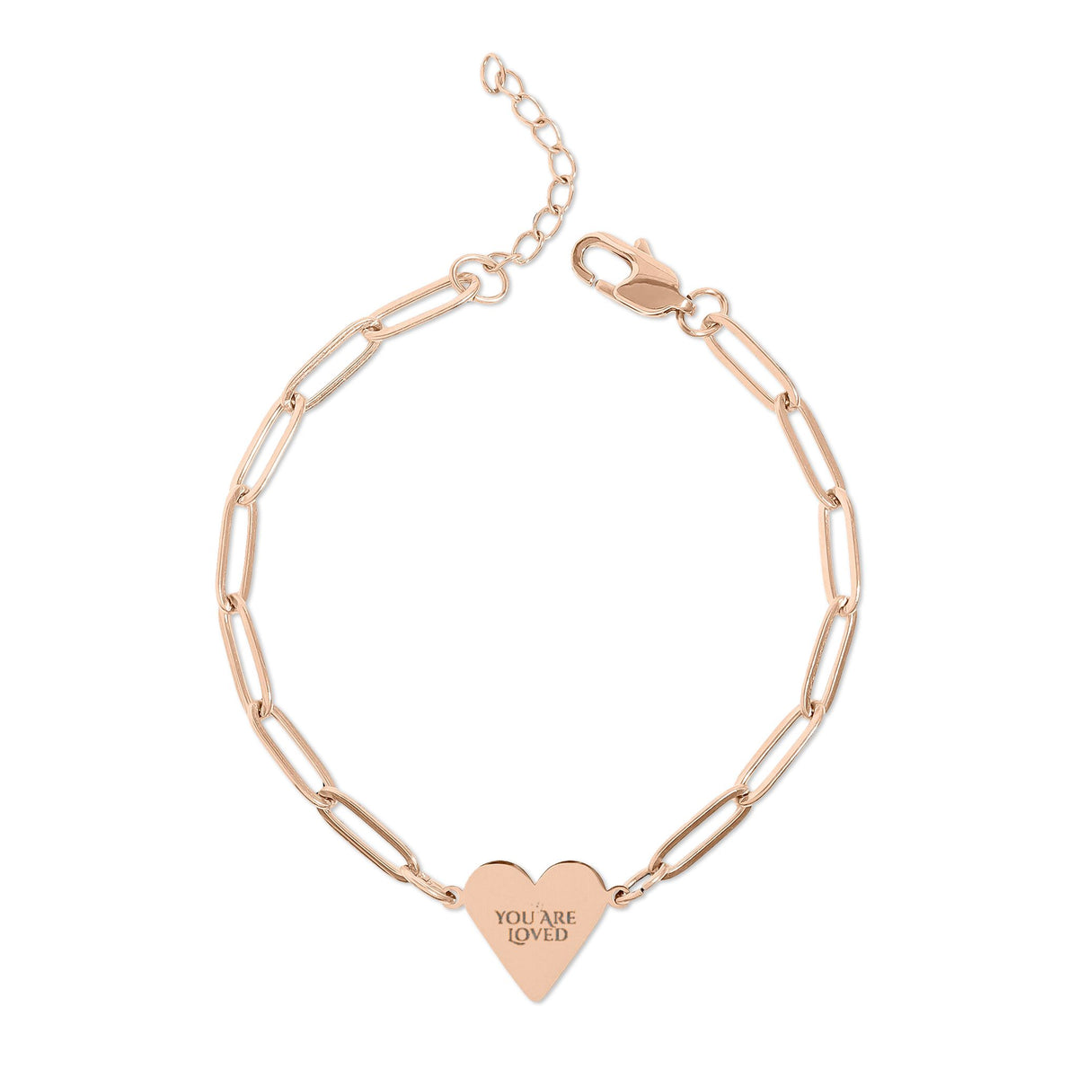 Engraved You Are Loved Paperclip Heart Bracelet | Personalised Heart Pendant Bracelet