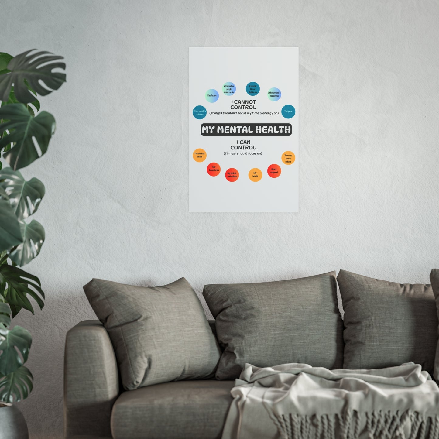 Mental Health Poster – 'I Cannot Control / I Can Control' Motivational Wall Art