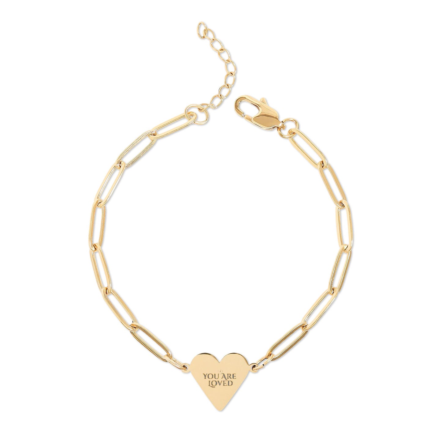 Engraved You Are Loved Paperclip Heart Bracelet | Personalised Heart Pendant Bracelet