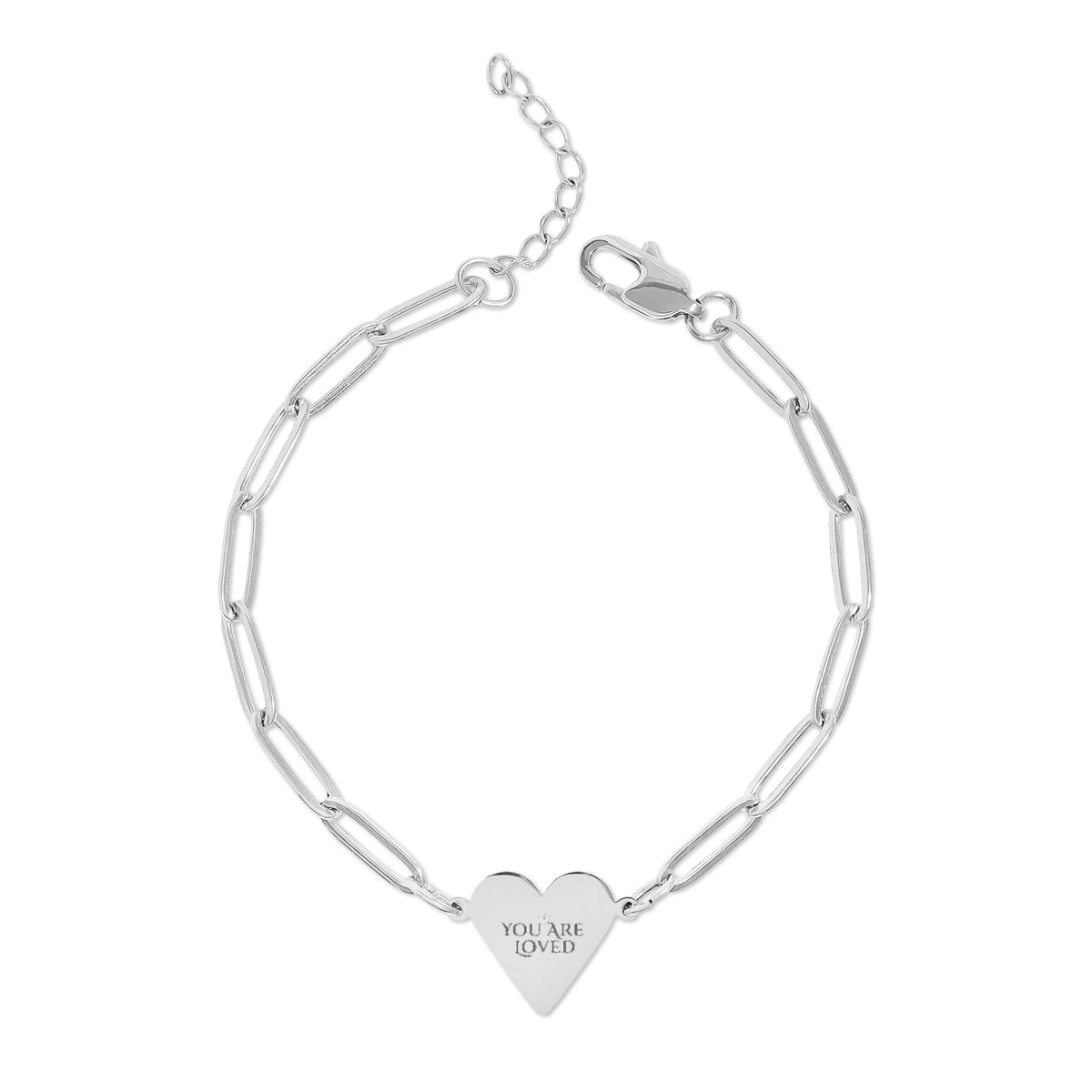 Engraved You Are Loved Paperclip Heart Bracelet | Personalised Heart Pendant Bracelet